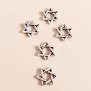 Vintage silver hollow hexagram pendants made of antique plated alloy for DIY jewelry