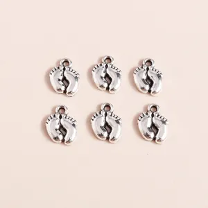 Bulk antique silver baby footprint charms for DIY jewelry making and crafting