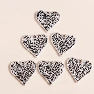 Set of vintage silver plated alloy hollow heart charms for DIY jewelry making