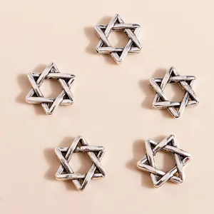 Five vintage silver hollow star of David alloy pendants for DIY jewelry making accessories