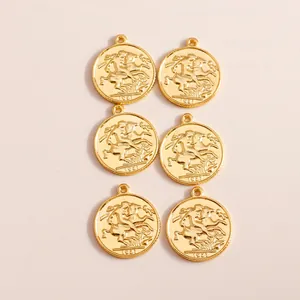 Golden coin pendants with St. George relief and 1921 engraving for DIY jewelry