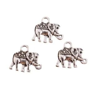 Set of 3 vintage silver Indian elephant charms with detailed engravings for DIY jewelry crafts