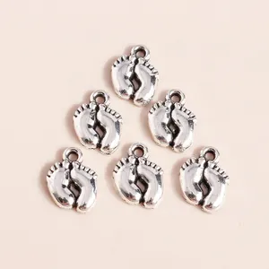 Antique silver baby footprint charms for DIY jewelry making and craft projects