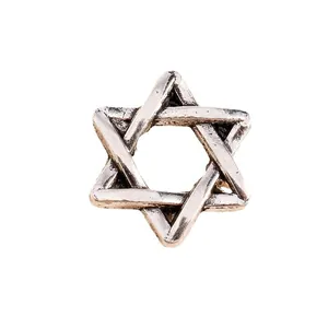 Retro silver Star of David hexagonal alloy pendant with antique textured finish