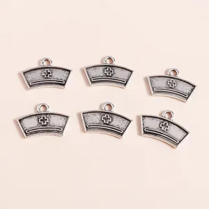 Vintage silver nurse hat alloy pendants with medical cross logo for DIY jewelry making