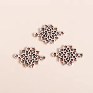 Set of three vintage silver alloy lotus mandala charms for DIY jewelry making and connecting