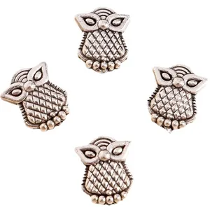 Vintage silver owl charms with grid texture for DIY jewelry making, set of four pieces