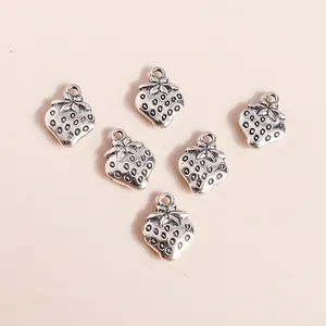 Set of 6 vintage silver strawberry charms made of alloy for DIY jewelry making and crafts