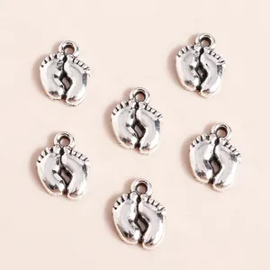Bulk pack of vintage silver baby footprint charms for DIY jewelry making accessories