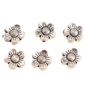 Retro antique silver flower alloy beads with six petals for DIY jewelry making