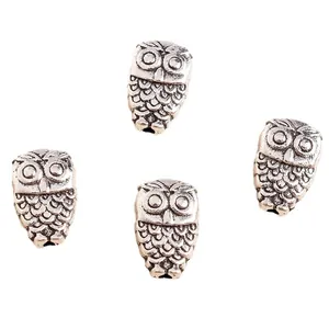Retro silver owl charms in alloy metal for DIY jewelry making with detailed feather texture