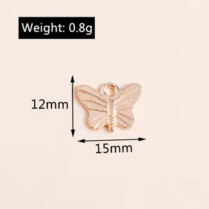Detailed view of rose gold butterfly pendant with dimensions 15x12mm and 0.8g weight