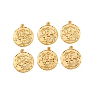 Set of 6 gold plated round coin pendants featuring 1927 horse rider relief carvings