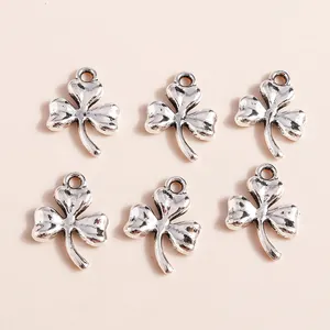 Set of 6 minimalist silver clover charms with hammered texture for DIY jewelry making