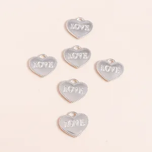 Plated alloy heart charms with LOVE engraving and bead edge for DIY jewelry making