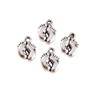 Bulk set of silver plated alloy baby feet pendants for DIY jewelry and crafts