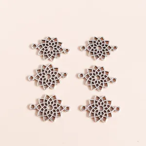 Retro silver plated alloy lotus flower heart charms connectors for DIY jewelry making