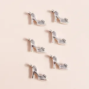 Set of 6 vintage silver high heel charms made of alloy for DIY jewelry accessories