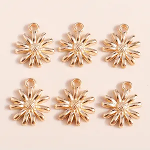 Detailed view of six golden daisy charms with textured centers for DIY jewelry making