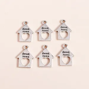 Vintage silver hollow house charms with heart detail and Sweet Home engraving for jewelry