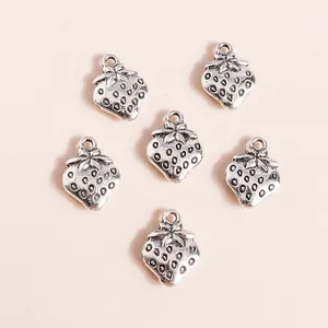 Vintage Alloy Strawberry Fruit Charms For DIY Jewelry Making Electroplated Metal Pendants Accessory Component Antique Silver