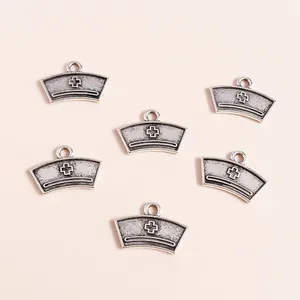 Retro silver alloy nurse hat pendants with cross symbol for DIY jewelry making