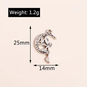 Macro detail of silver moon and fairy pendant with 25mm height and 1.2g weight