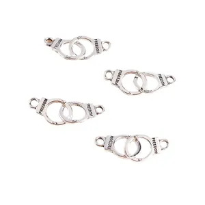 Polished silver alloy handcuff charms with Freedom engraving for DIY jewelry making