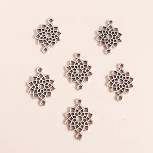 Alloy Mandala Flower Heart Jewelry Connectors Hollow Antique Silver Pendant Findings For DIY Bracelet Necklace Making Accessories
