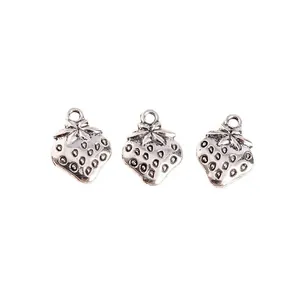 Silver alloy strawberry fruit charms with textured surface for DIY jewelry making