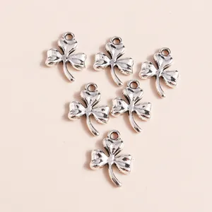 Silver clover metal charms for DIY jewelry making with antique finish and top hanging loops