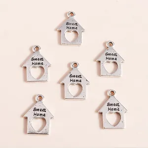 Bulk pack of hollow house charms in antique silver finish with Sweet Home engraving