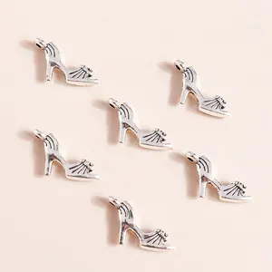 Electroplated Alloy High Heel Pendants For DIY Jewelry Making Accessories Silver Retro Shoe Charms Pendant Only Without Chain