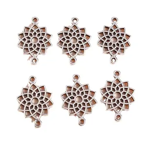 Pack of 6 vintage silver alloy flower connectors for DIY necklace and jewelry making