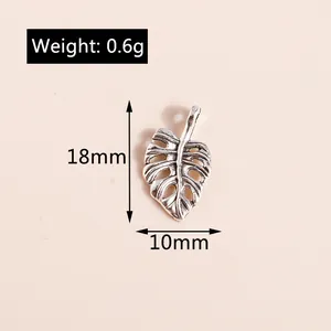 Macro view of hollow tropical leaf pendant in antique silver with 18mm height detail