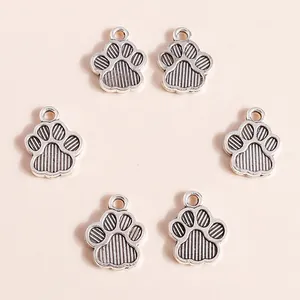 Alloy Antique Silver Animal Paw Print Charms For DIY Jewelry Making Dog Cat Footprint Pendants Crafting Accessories