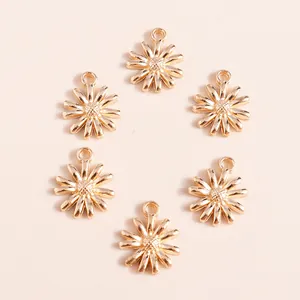 Set of 6 golden daisy flower alloy pendants for DIY jewelry making and necklaces