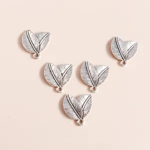 Five antique silver alloy leaf pendants with detailed veins for DIY jewelry making