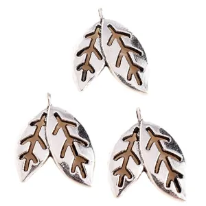 Vintage silver alloy leaf pendants for DIY jewelry making with retro hollow design