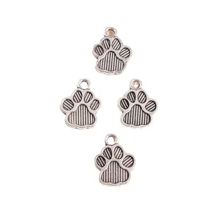 Set of retro silver alloy paw print charms for DIY pet jewelry making and accessories