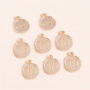 Golden zodiac pendants with Virgo embossed design for DIY jewelry and necklaces