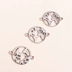 Set mit drei Vintage-Silber-Erdkugel-Anhängern aus Legierung für DIY-Schmuckherstellung