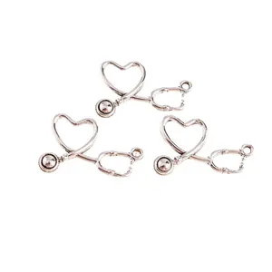 Silver alloy heart-shaped stethoscope pendants for DIY medical jewelry making