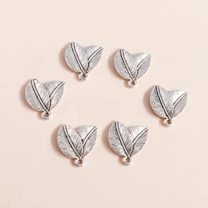 Set of six silver leaf alloy pendants for DIY jewelry with vintage leaf vein texture