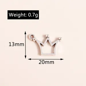 Detailed size view of silver crown pendant charm for DIY jewelry making 13mm by 20mm