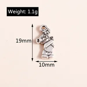 Detail view of a 19mm retro silver bear pendant showing precise dimensions and weight