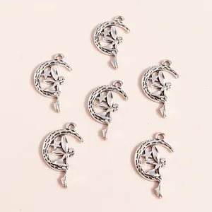Vintage silver alloy moon and fairy charms for DIY jewelry making pendants set of 20