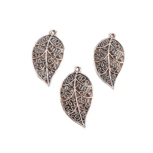 Three vintage hollow leaf pendants in antique silver finish for DIY jewelry making