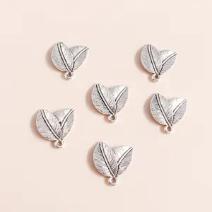 Pack of 6 vintage silver double leaf alloy charms for DIY jewelry making and crafts