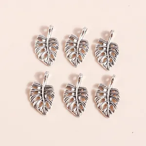 Retro silver alloy Monstera leaf charms for DIY jewelry making with hollow vein details